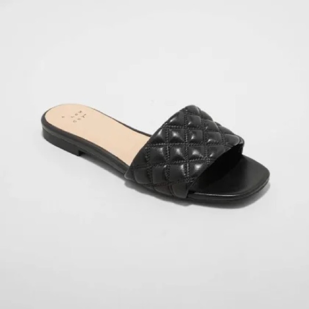 a new day Quilted Black Slide Sandals with Open Toe